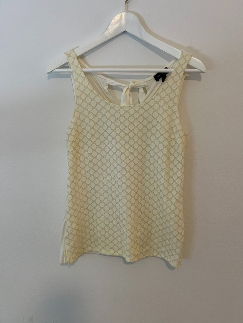 The Limited Size XS Cream Textured Dot Tank Top with Bow Back